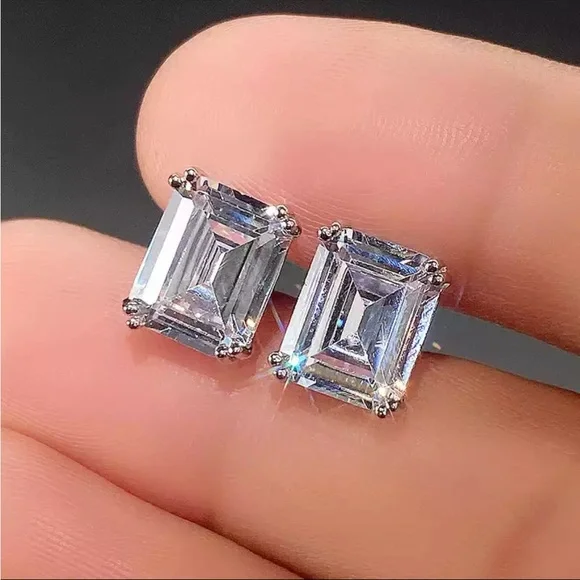 New 925 Silver Emerald Cut Engagement Earrings for Women Bridal Birthday Party - Picture 2 of 5